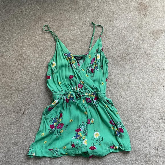 Express Green Floral Romper - Picture 3 of 7